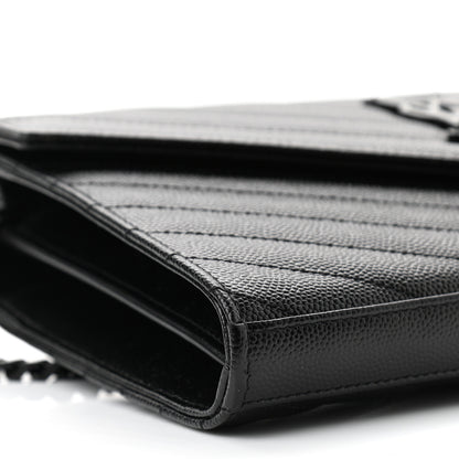 Saint Laurent Grain De Poudre Matelasse Chevron Monogram Chain Wallet Black 8 of 10