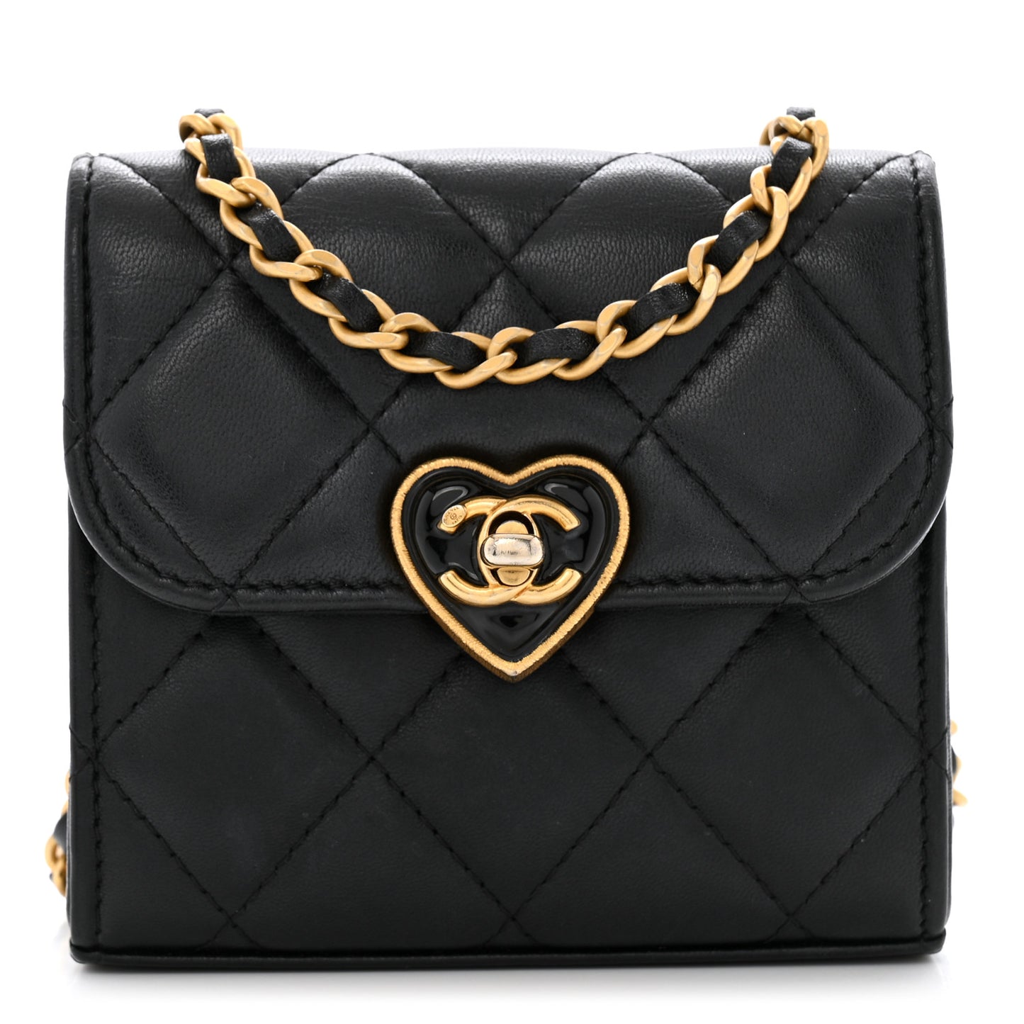 Lambskin Plexiglass Quilted Coco Love Clutch With Chain Black