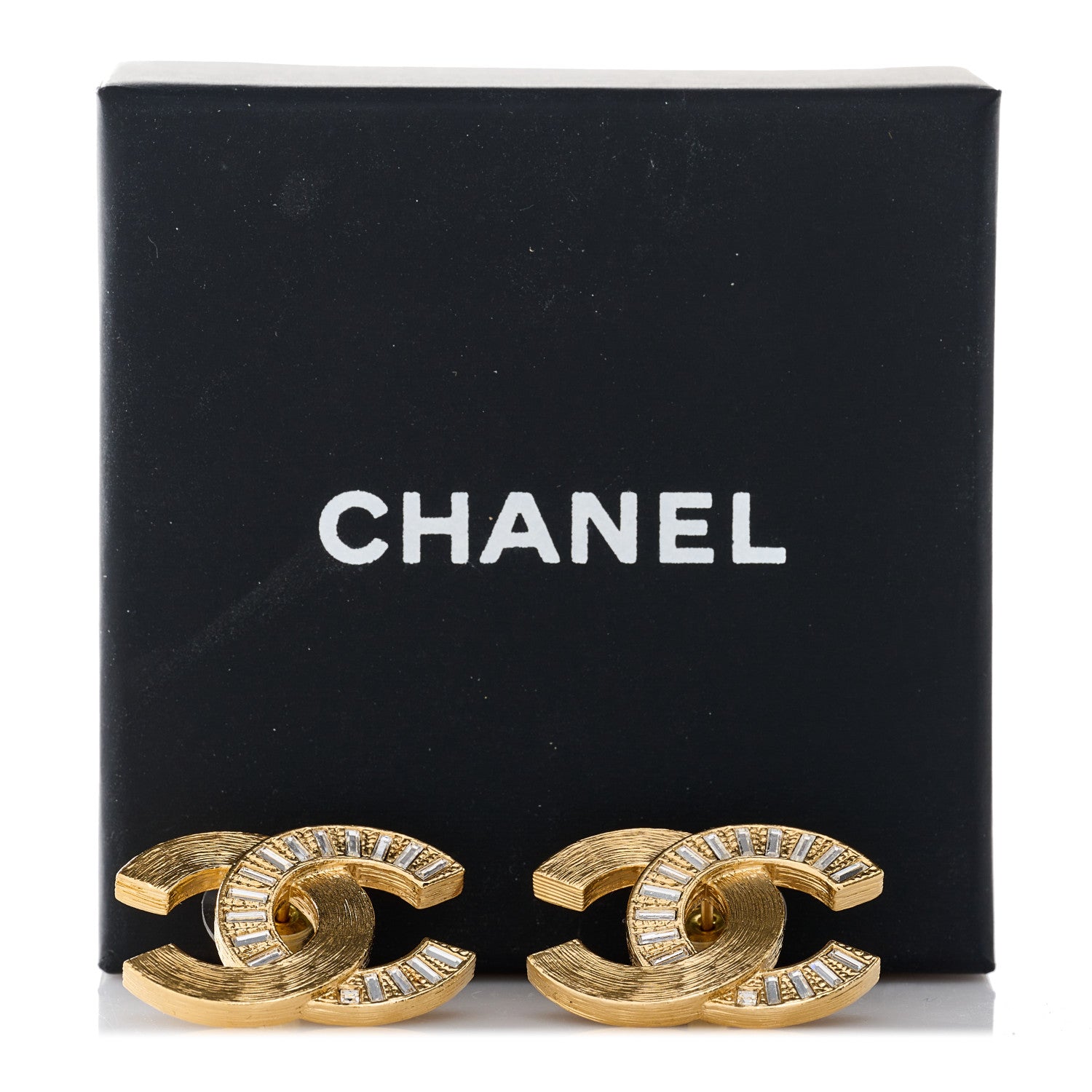 Chanel Metal Crystal CC Baguette Earrings Gold 5 of 5