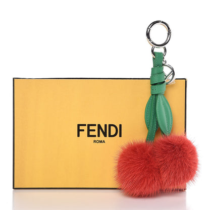 Fendi Mink Fur Vitello Dolce F is Fendi Cherry Bag Charm Strawberry Verde Band 3 of 3