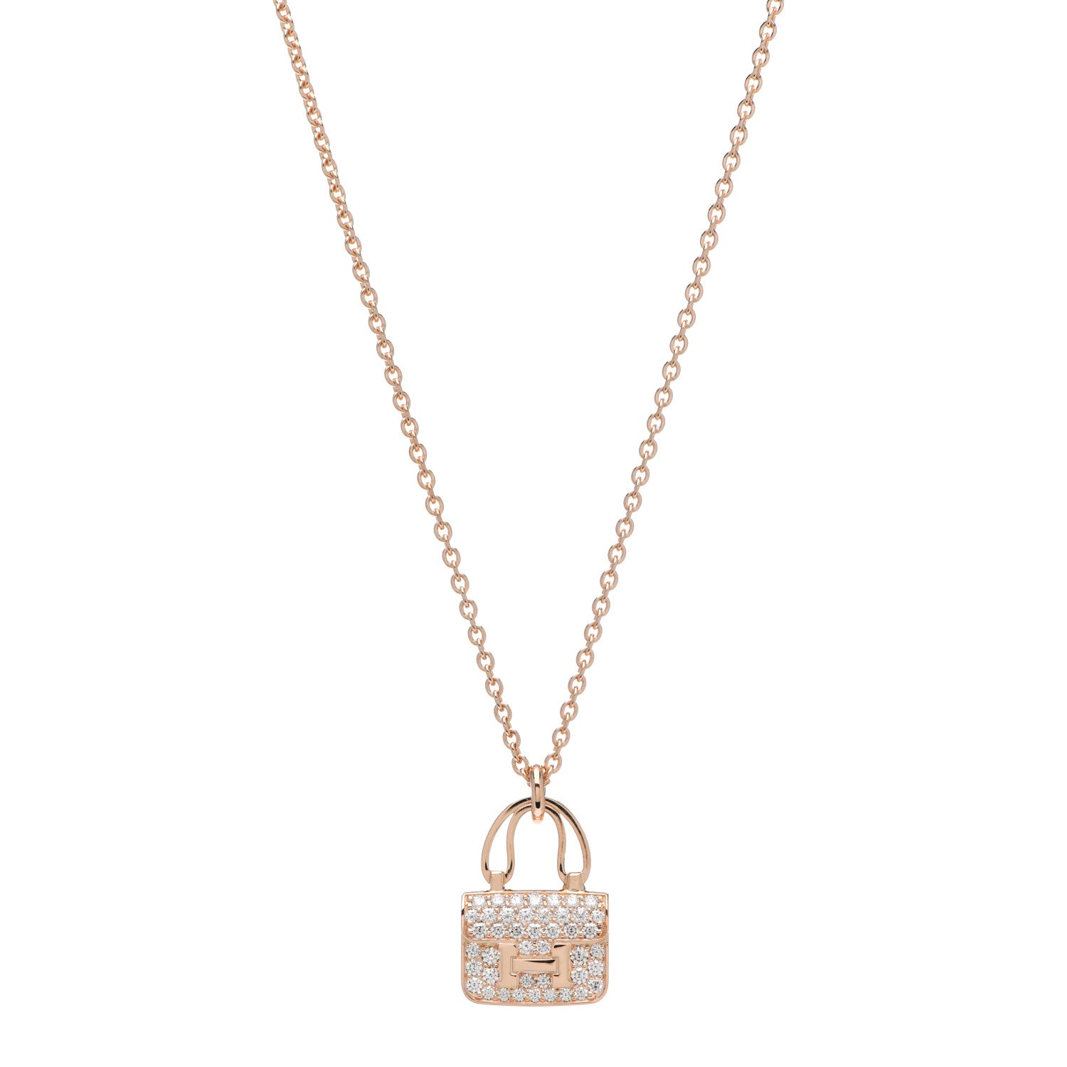 Hermes 18K Rose Gold Diamond Constance Amulettes Pendant Necklace 1 of 7
