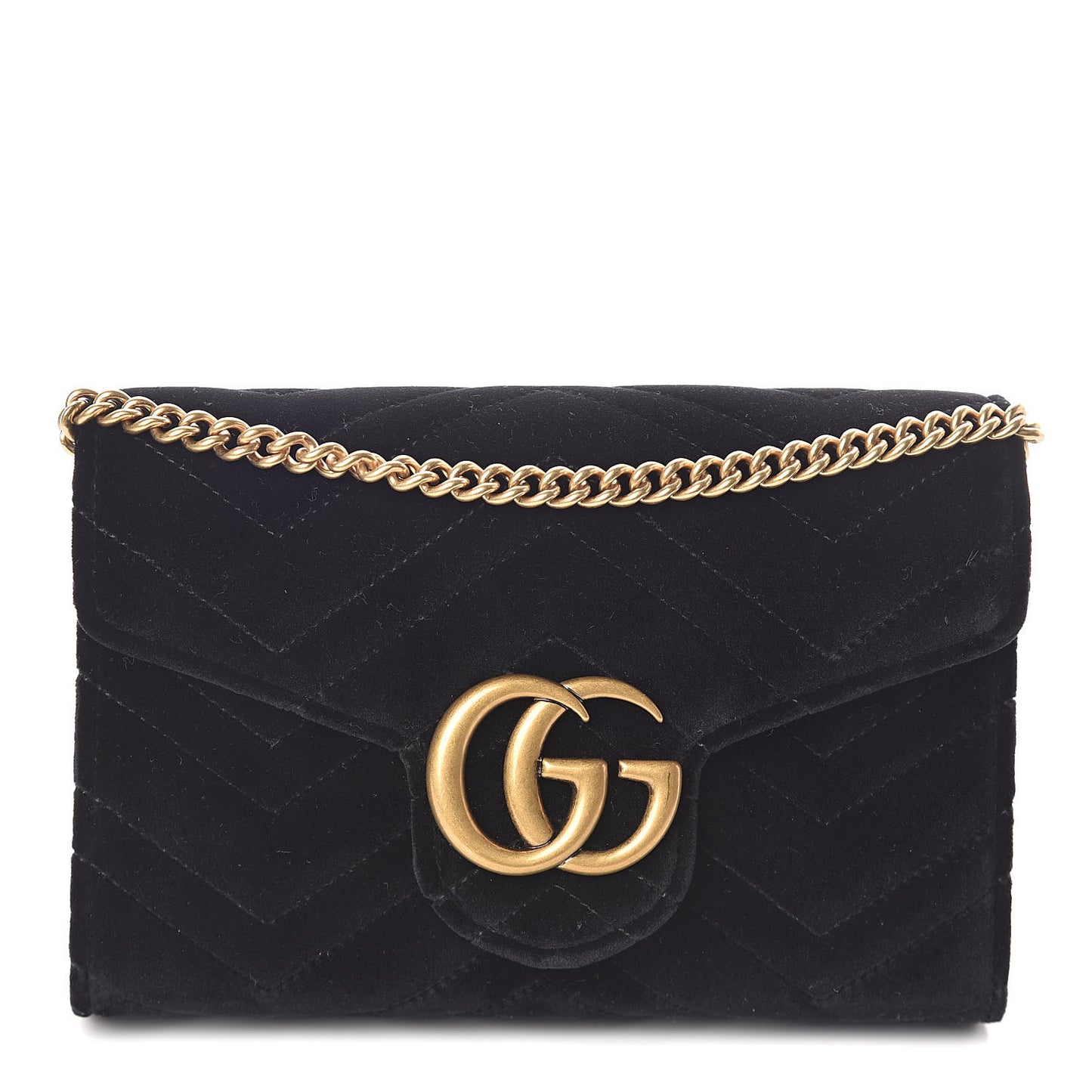 Velvet Matelasse GG Marmont Chain Wallet Black
