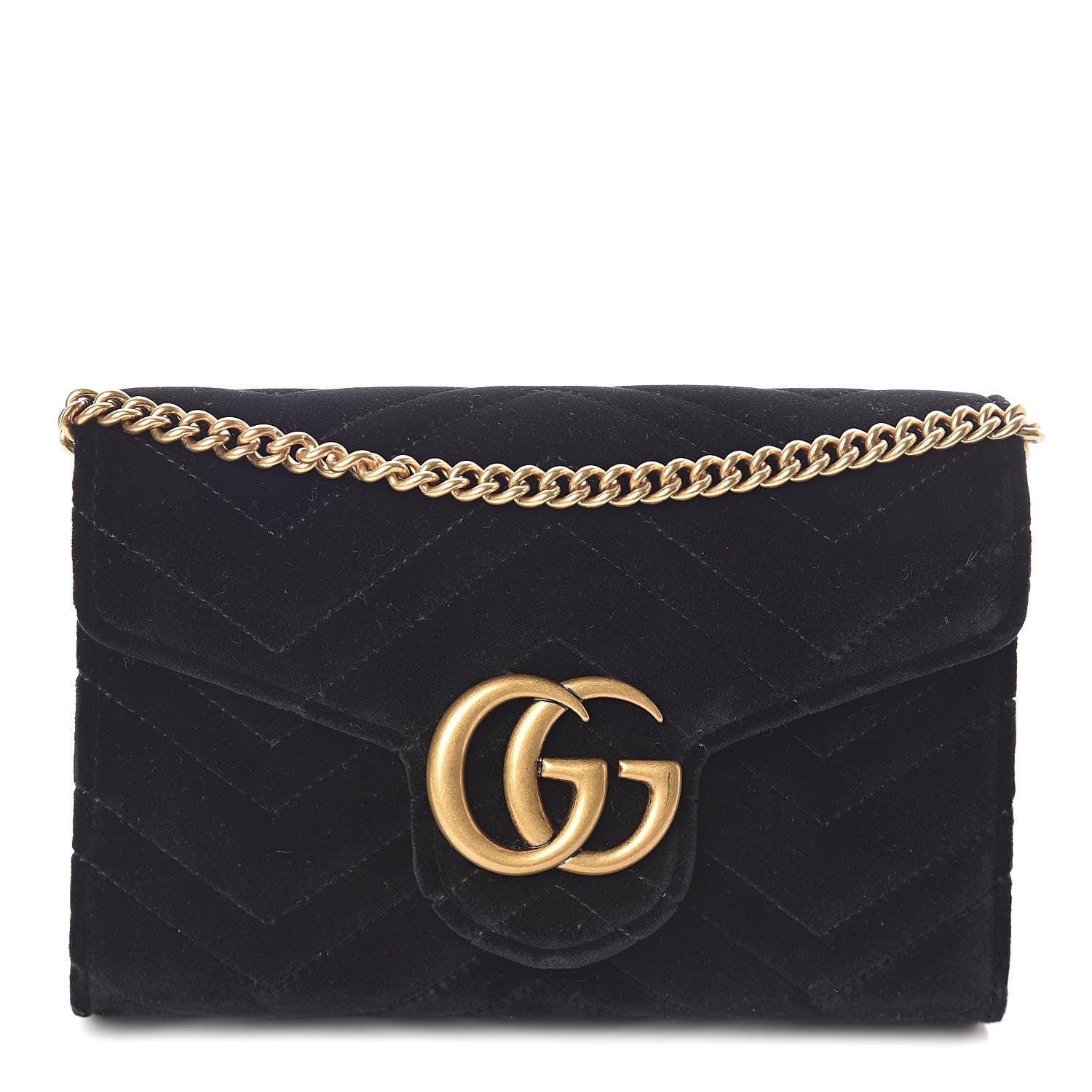 Gucci Velvet Matelasse GG Marmont Chain Wallet Black 1 of 9