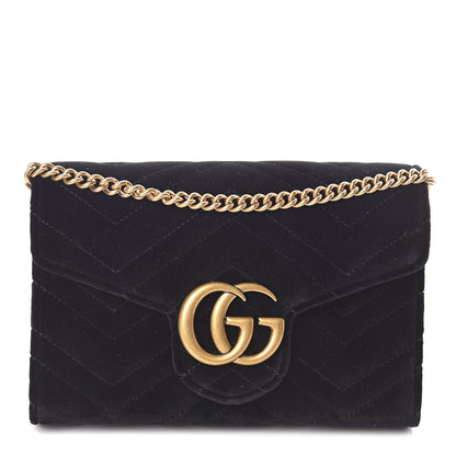 Gucci Velvet Matelasse GG Marmont Chain Wallet Black 1 of 9
