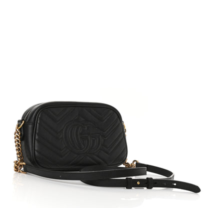Gucci Calfskin Matelasse Small GG Marmont Chain Shoulder Bag Black 3 of 9