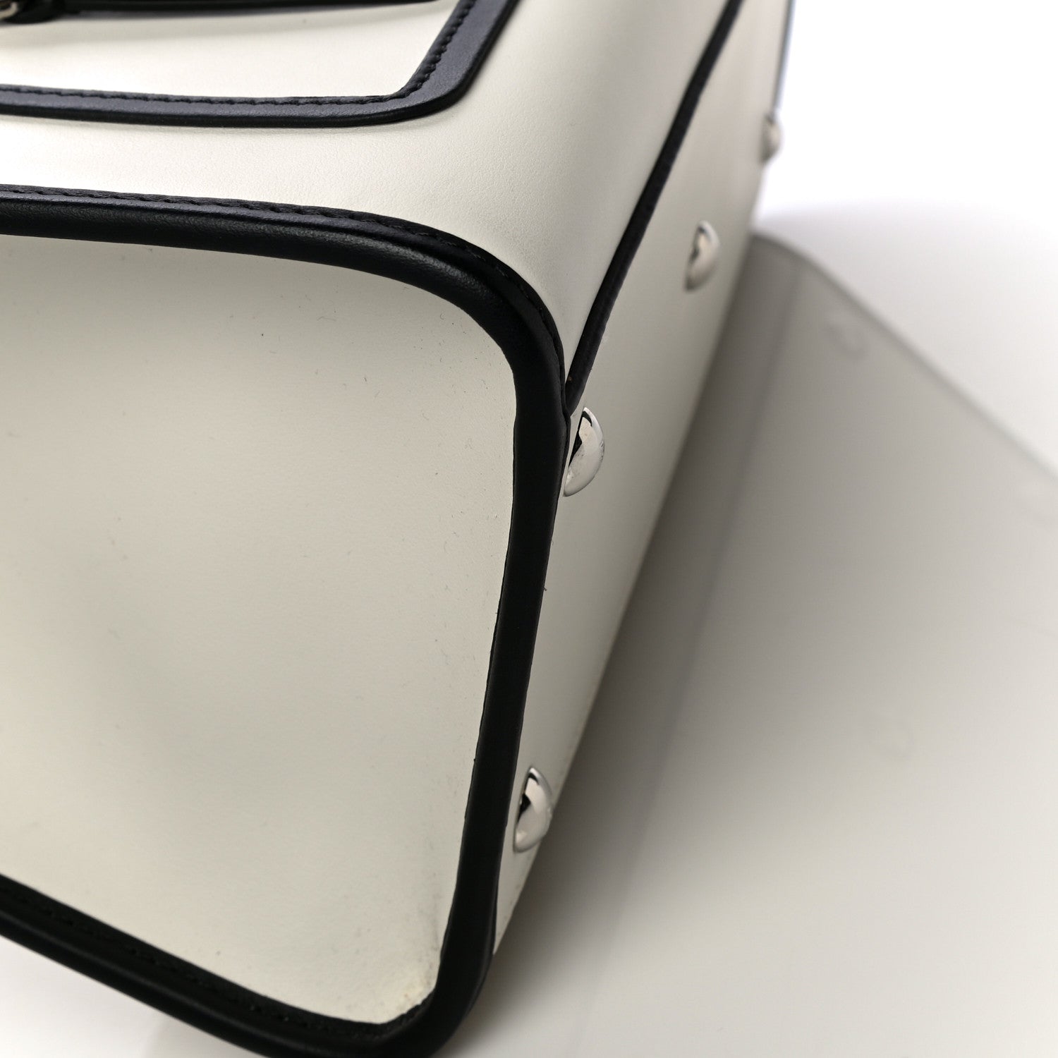Fendi Vitello Century Opaco F is Fendi Bi-Color Small Runaway Satchel White Ice Black 9 of 13