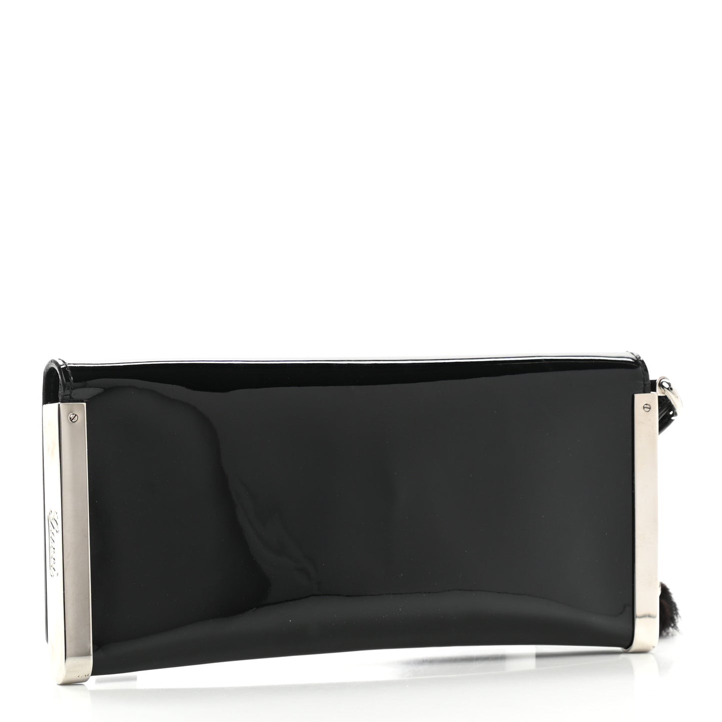 Patent Mink Crystal Tassel Clutch Black