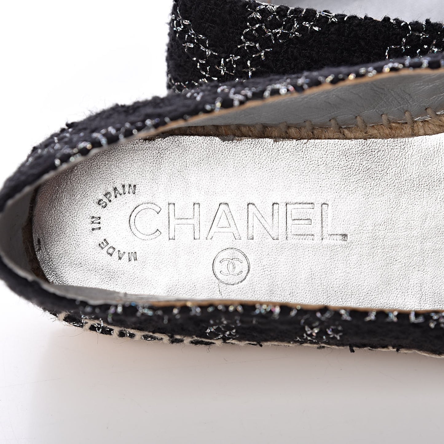Metallic Tweed Lambskin CC Espadrilles 36 Black Silver