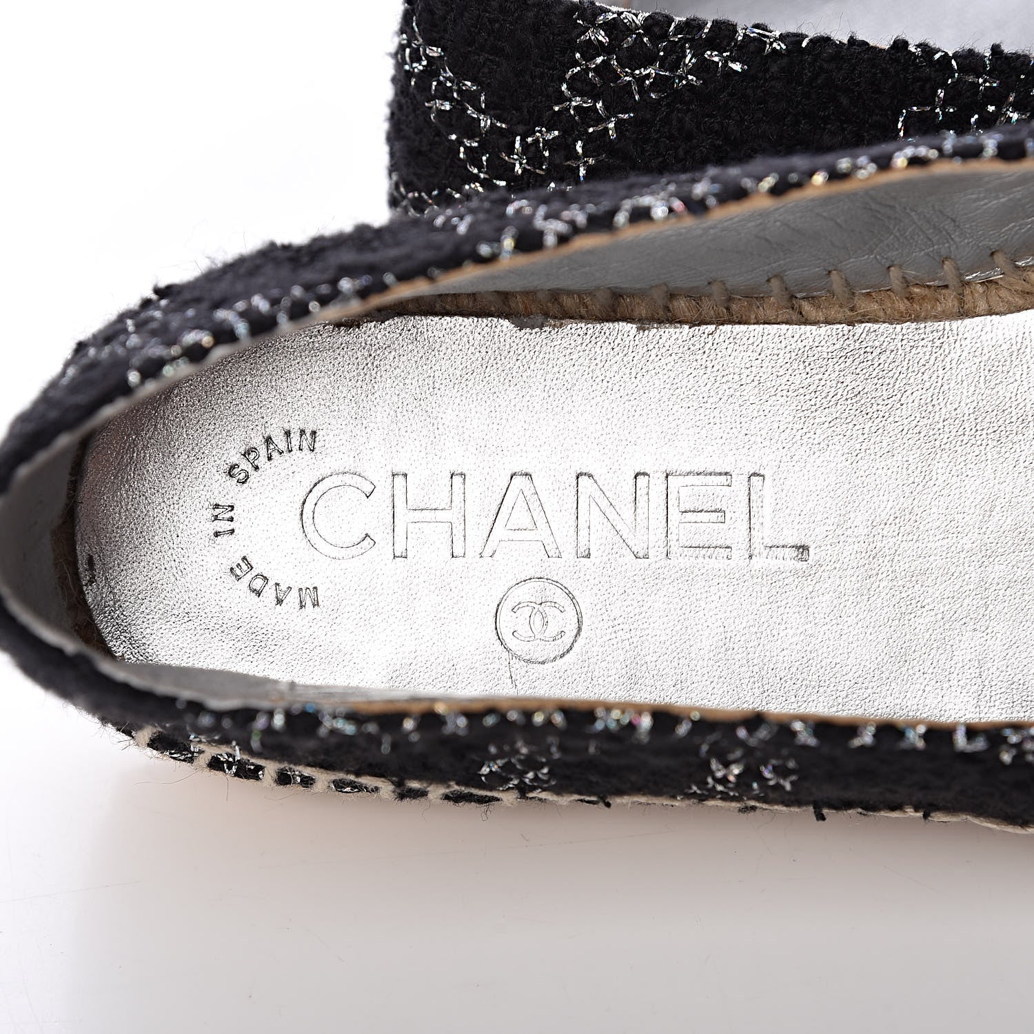 Chanel Metallic Tweed Lambskin CC Espadrilles 36 Black Silver 6 of 10
