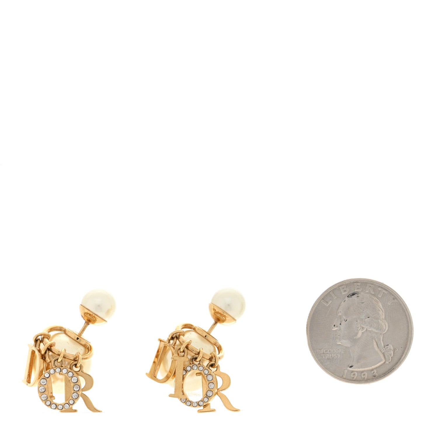 Christian Dior Pearl Crystal Tribal Logo Charms Earrings Gold 2 of 4