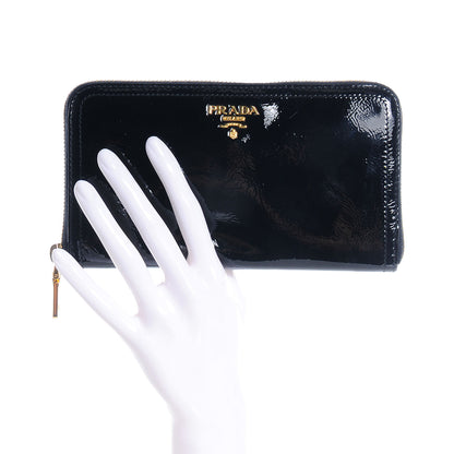 Prada Vernice Zip Around Wallet Black 2 of 12