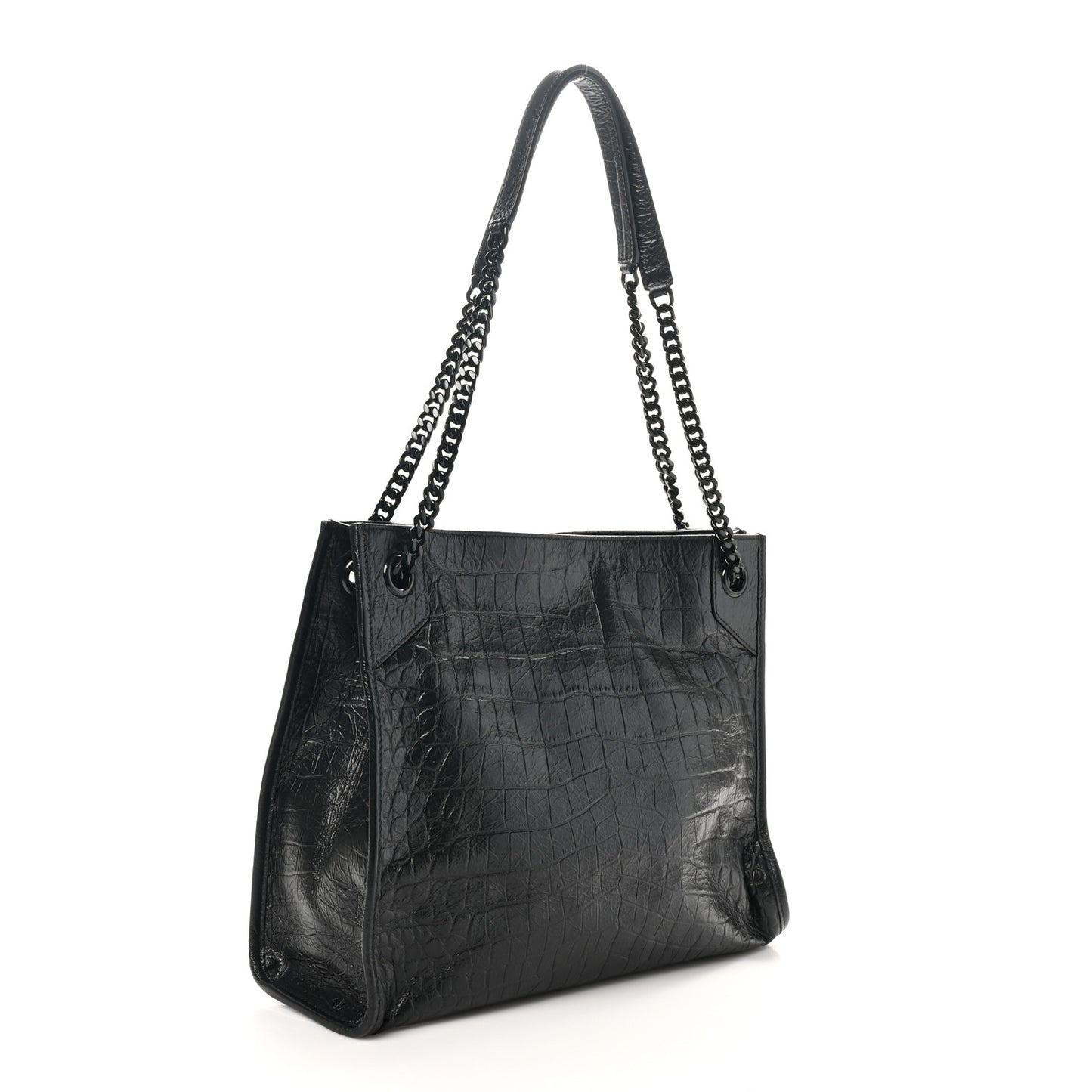 Calfskin Crocodile Embossed Monogram Medium Niki Shopping Bag Black