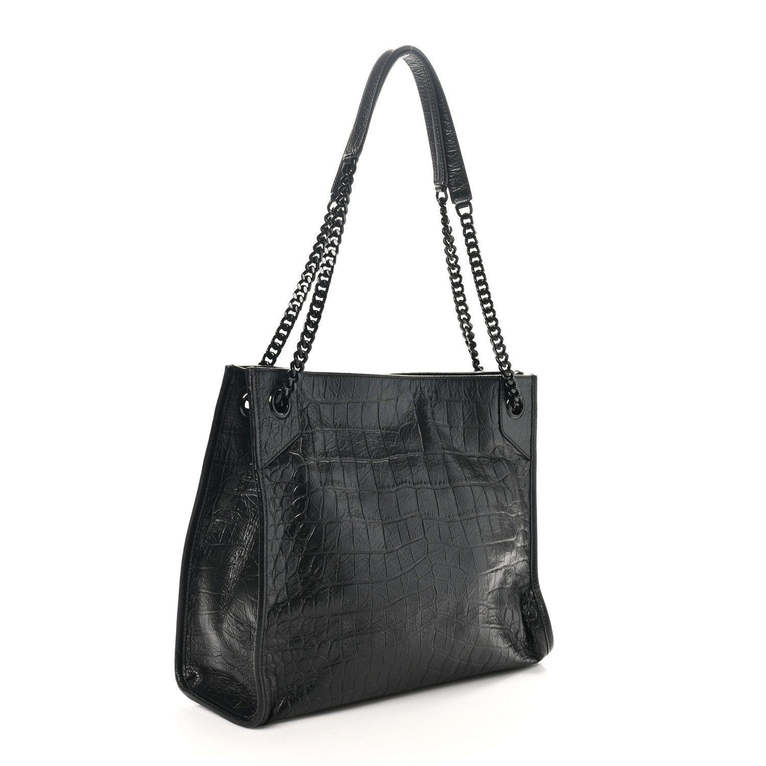 Saint Laurent Calfskin Crocodile Embossed Monogram Medium Niki Shopping Bag Black 3 of 10