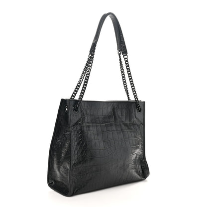 Saint Laurent Calfskin Crocodile Embossed Monogram Medium Niki Shopping Bag Black 3 of 10