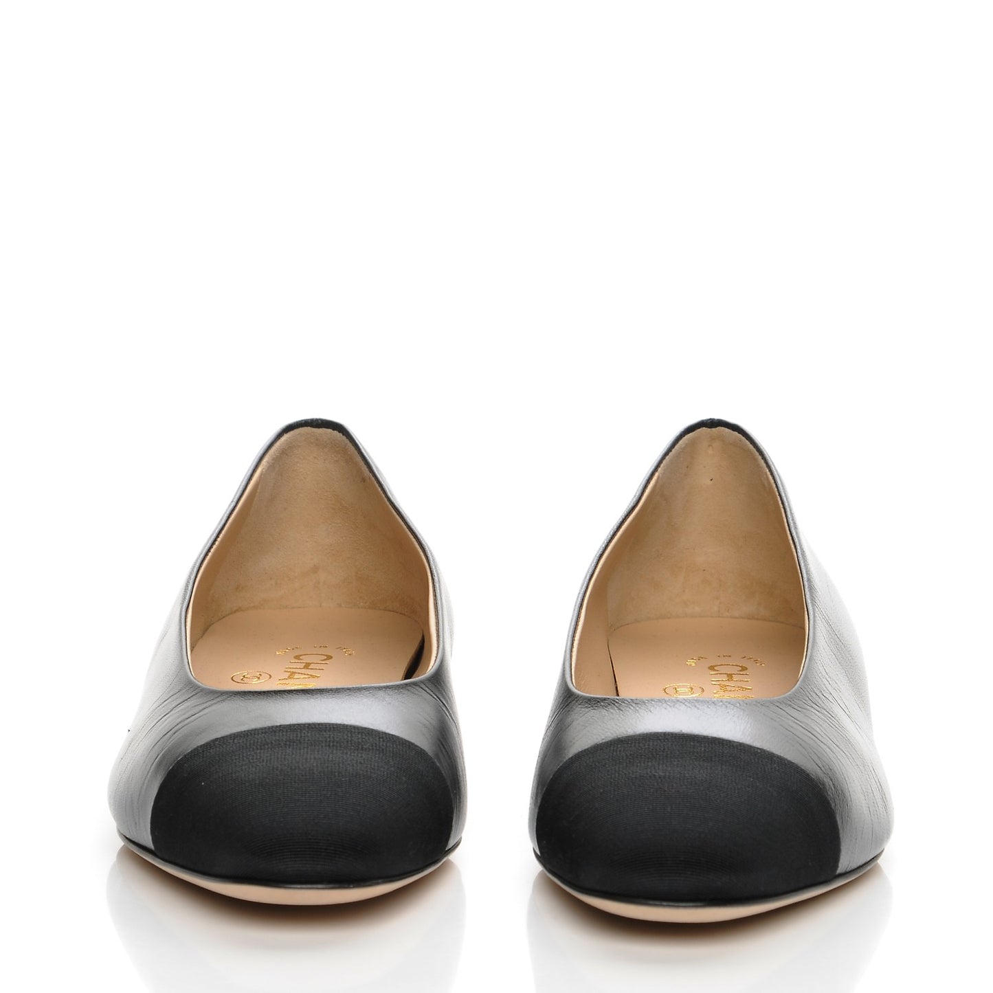 Goatskin Grosgrain Cap Toe Ballerina Flats 35 Black