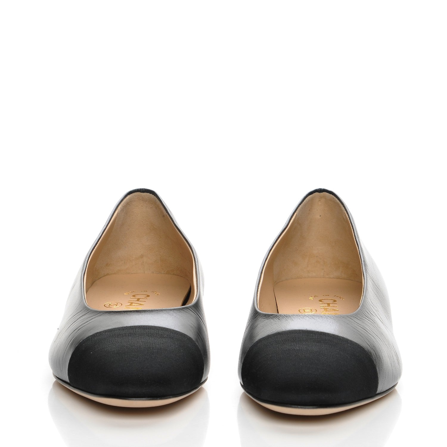 Chanel Goatskin Grosgrain Cap Toe Ballerina Flats 35 Black 2 of 12