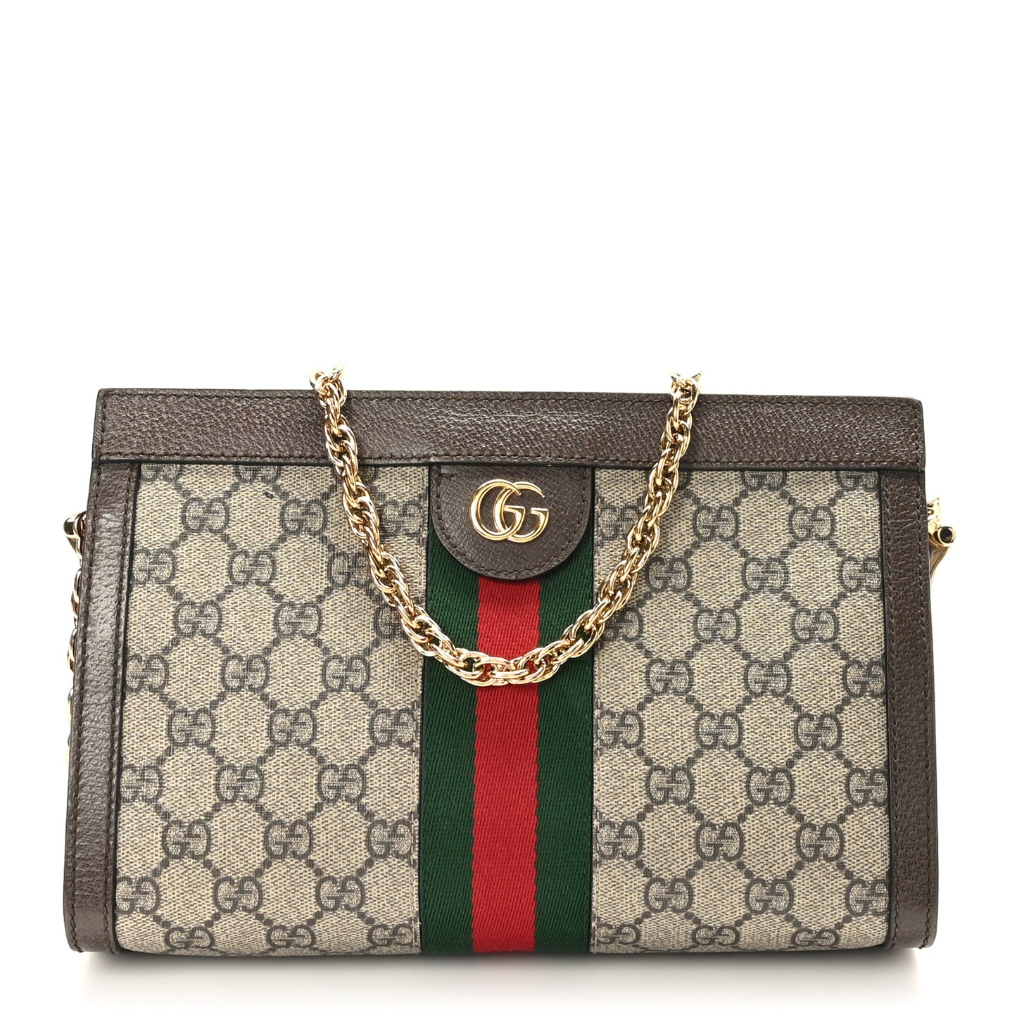 GG Supreme Monogram Web Small Ophidia Chain Shoulder Bag Brown