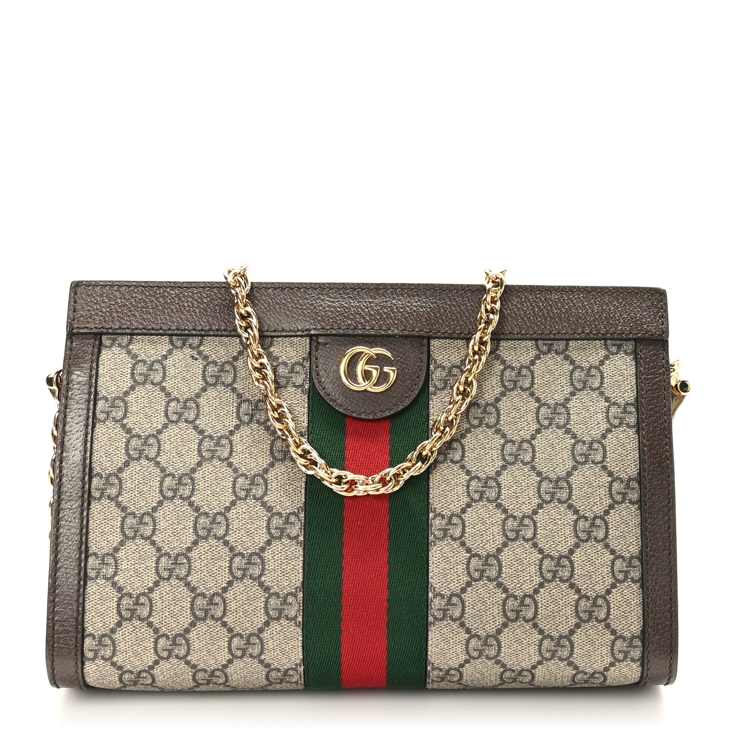 Gucci GG Supreme Monogram Web Small Ophidia Chain Shoulder Bag Brown 1 of 10