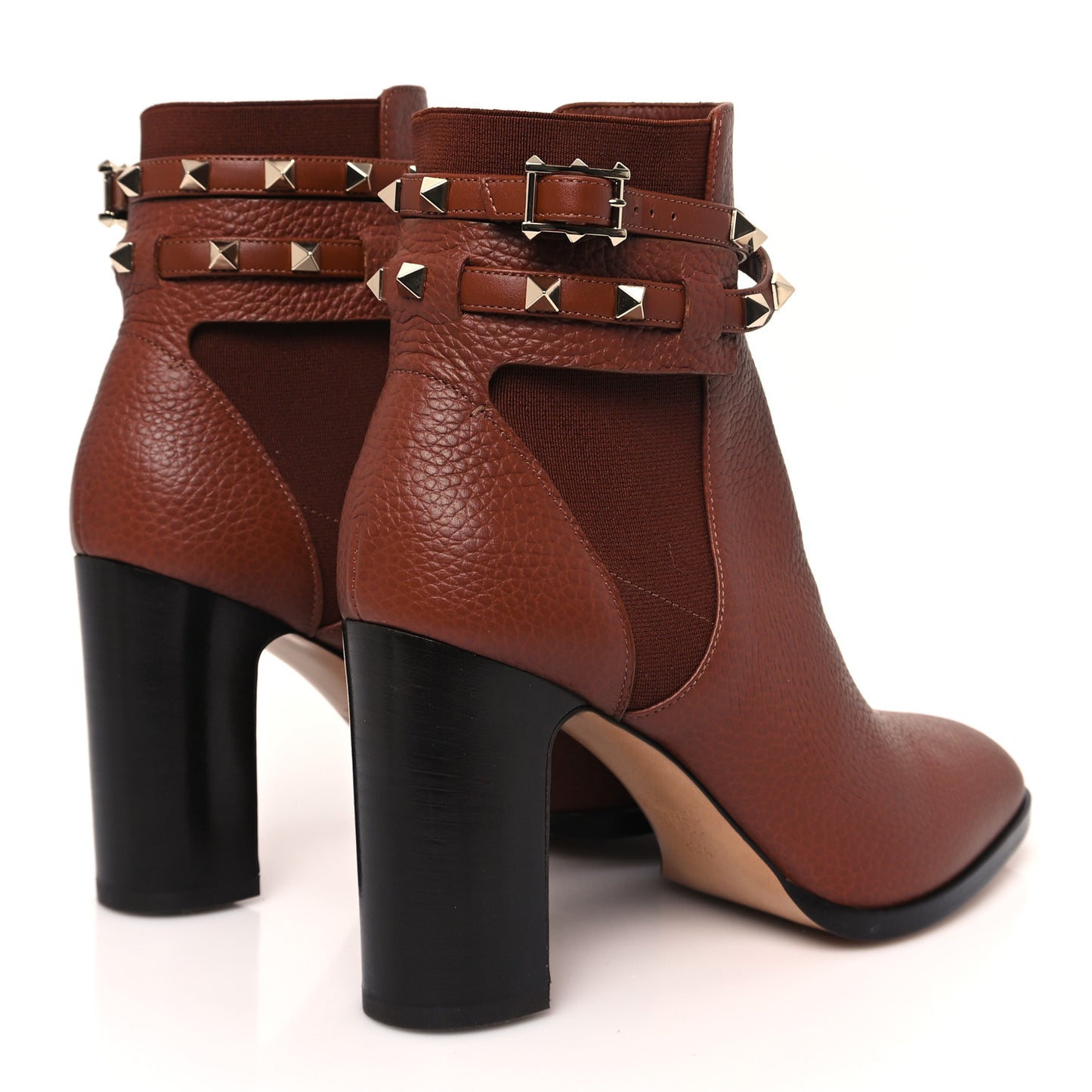 Grainy Calfskin Rockstud Chelsea 90mm Ankle Boots 39.5 Bright Cognac