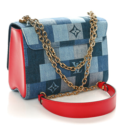 Louis Vuitton Denim Damier Monogram Twist Shoulder Bag MM Blue Rouge 4 of 10