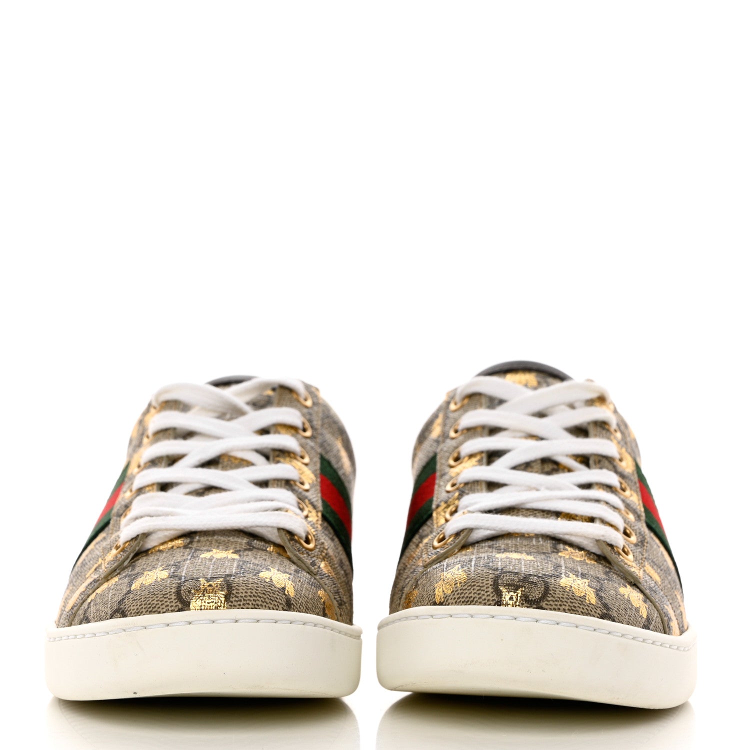 Gucci GG Supreme Monogram Bees Ayers Web Womens Ace Sneakers 37.5 Beige Oro Green Red 2 of 11