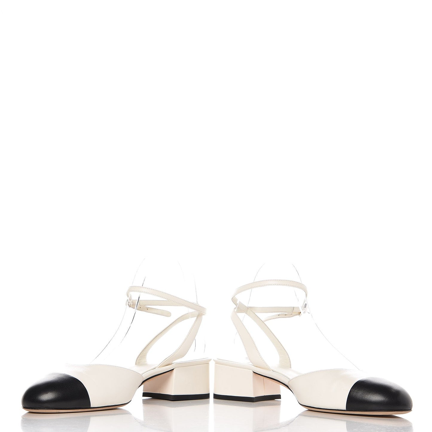 Lambskin Cap Toe CC Ankle Strap Sandals 38.5 White Black