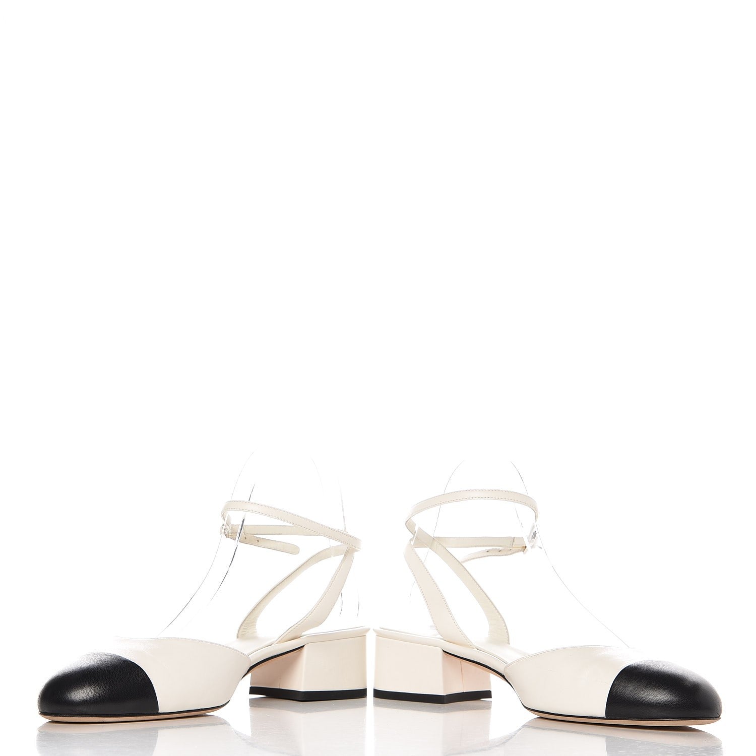 Chanel Lambskin Cap Toe CC Ankle Strap Sandals 38.5 White Black 10 of 14