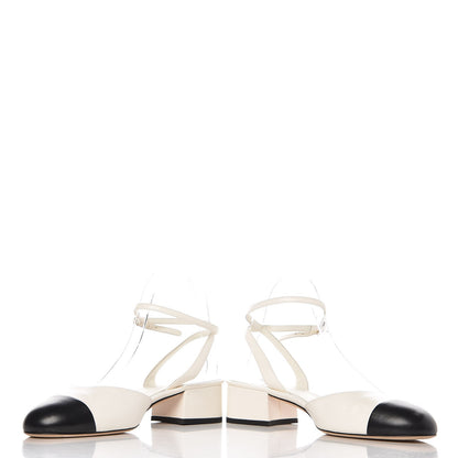 Chanel Lambskin Cap Toe CC Ankle Strap Sandals 38.5 White Black 10 of 14