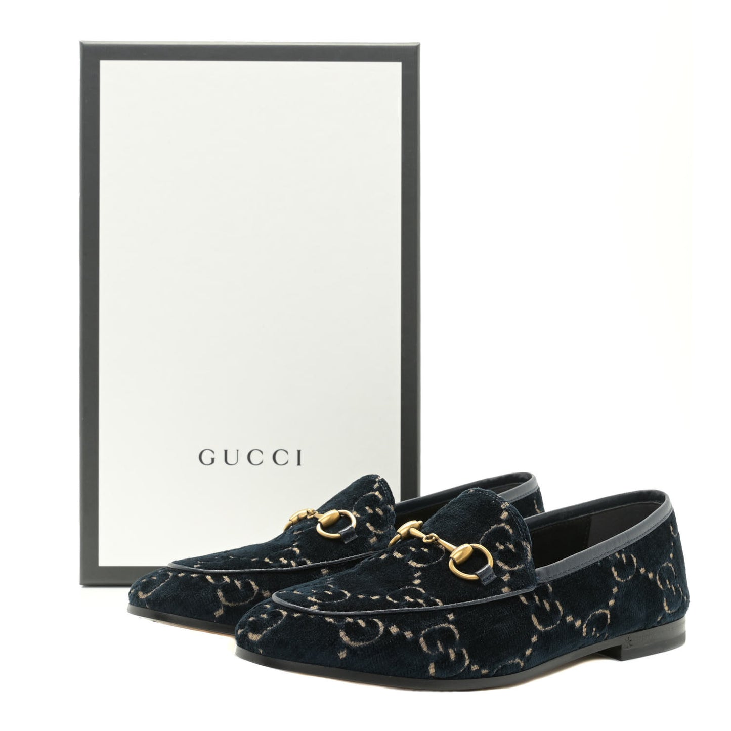 Velvet GG Monogram Horsebit Womens Jordaan Loafers 36 Blue Beige