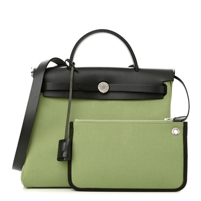 Hermes Military Toile Vache Hunter Herbag Zip Retourne 31 PM Vert Criquet Black 1 of 14