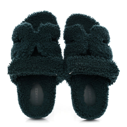 Hermes Woolskin Womens Chypre Sandals 38 Vert Anglais 2 of 9