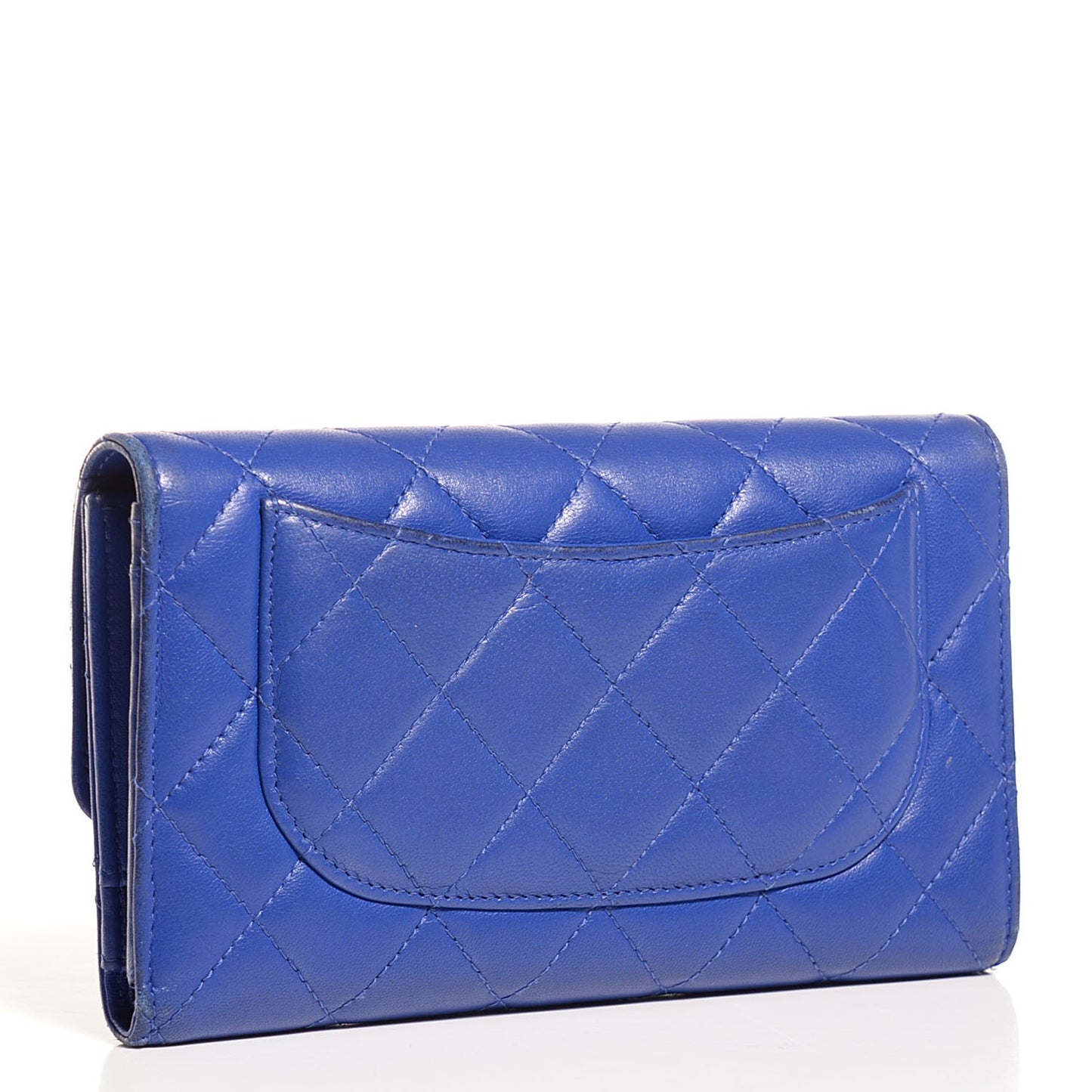 Lambskin Quilted Large Flap Wallet Dark Blue
