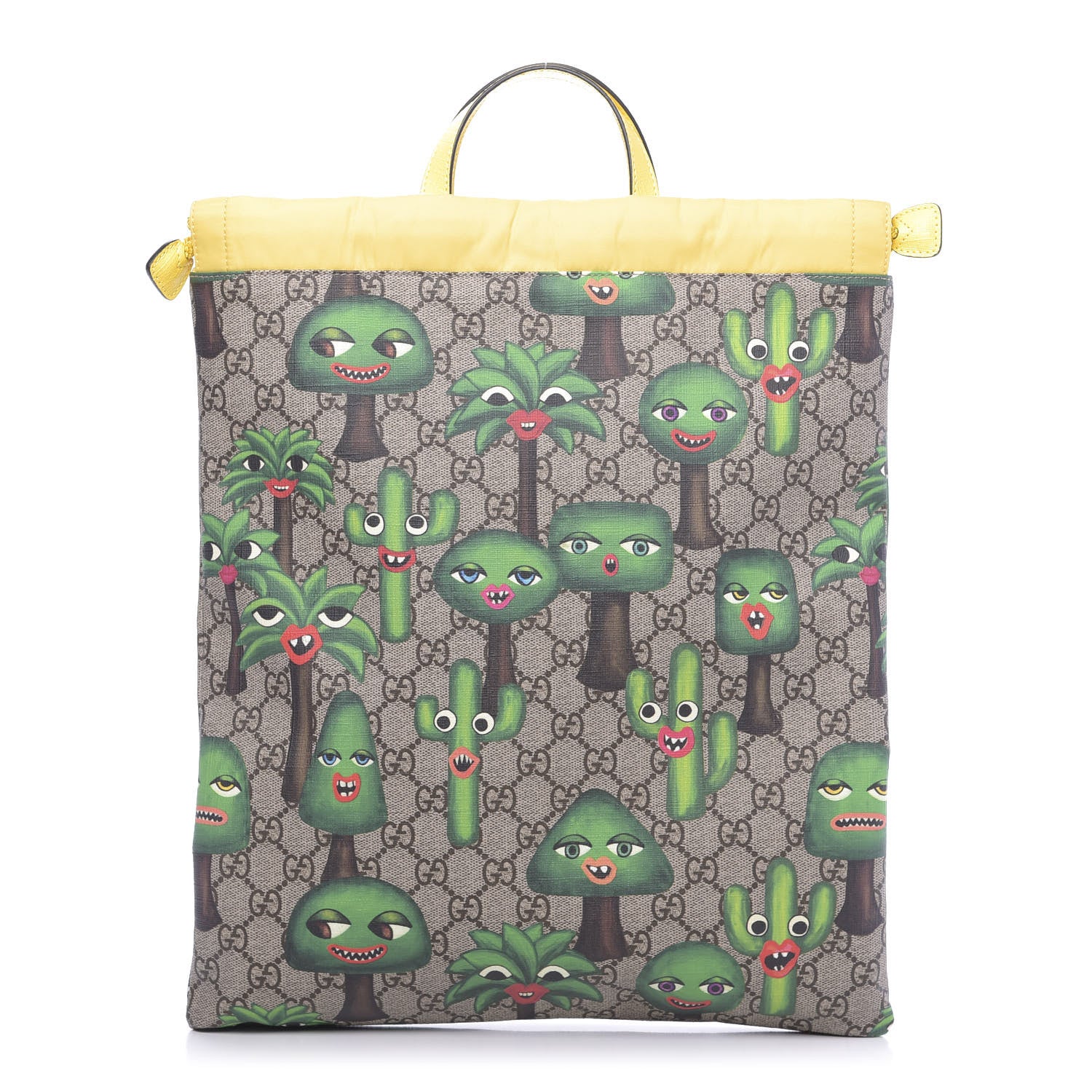 Gucci Soft GG Supreme Monogram Smiling Plants Childrens Drawstring Backpack Beige Ebony Multicolor Crop 1 of 9