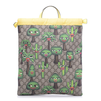 Gucci Soft GG Supreme Monogram Smiling Plants Childrens Drawstring Backpack Beige Ebony Multicolor Crop 1 of 9