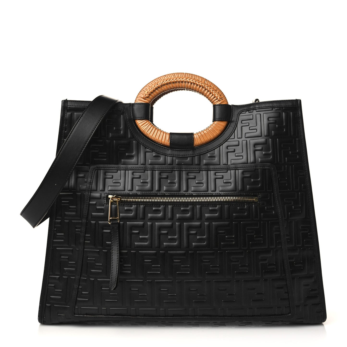 Vitello Century Wicker FF 1974 Embossed Medium Runaway Shopper Tote Black