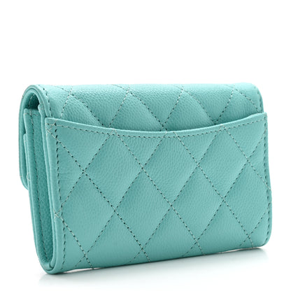 Chanel Caviar Quilted Flap Card Holder Wallet Turquoise 3 of 11