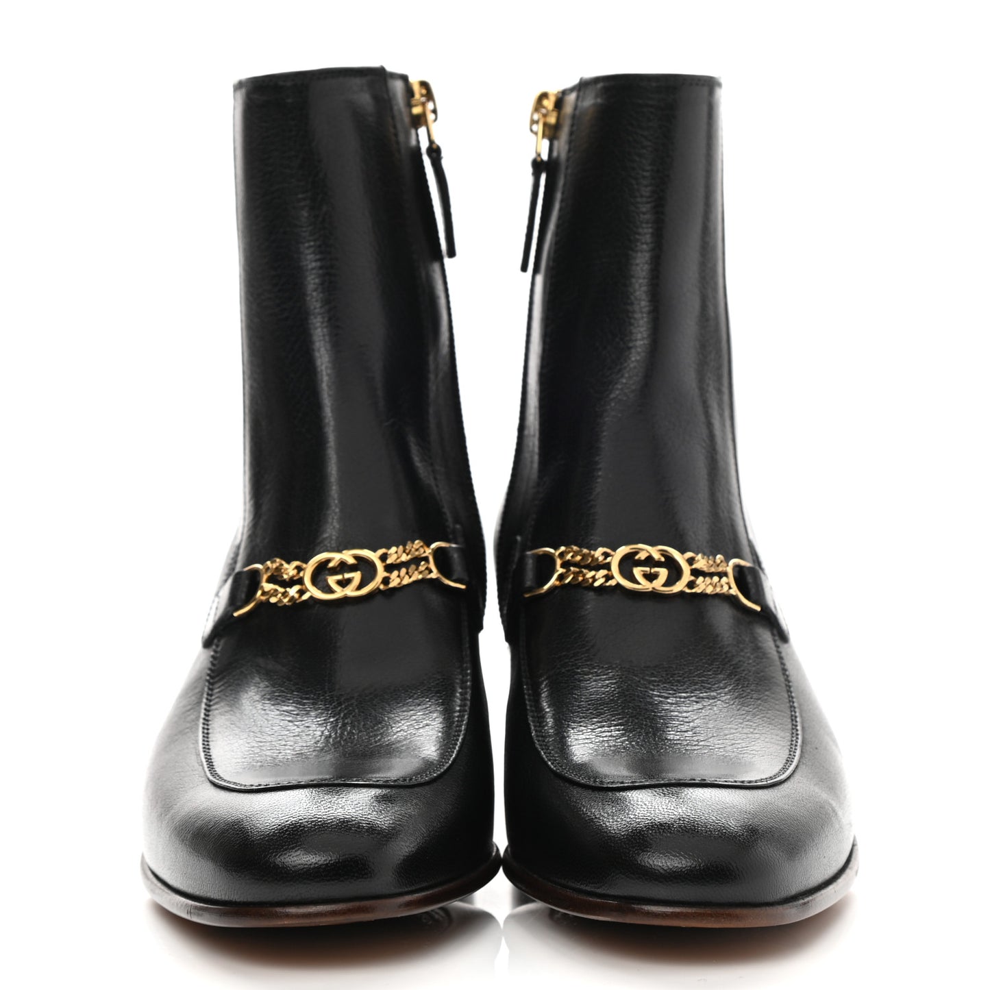 Goatskin Interlocking G Chain Ankle Boots 37 Black
