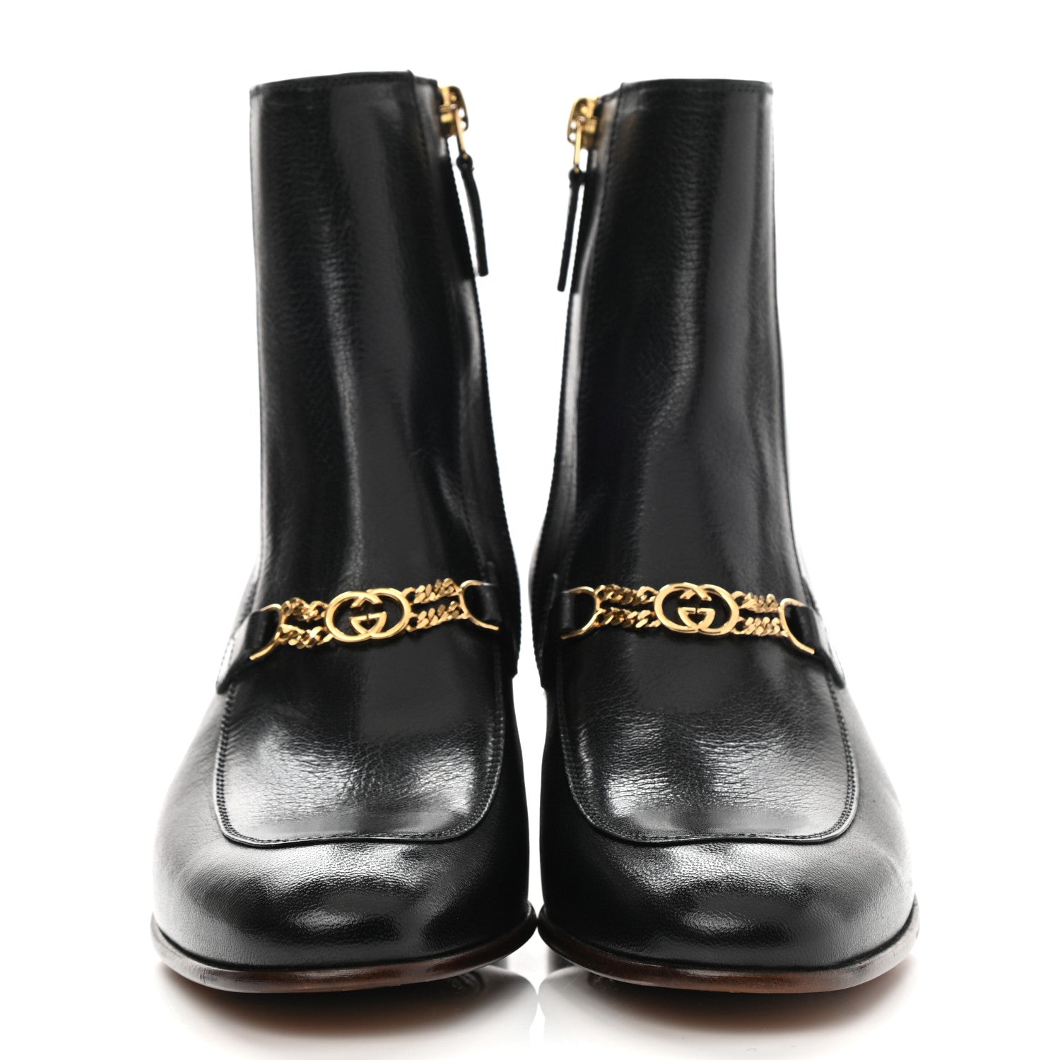 Gucci Goatskin Interlocking G Chain Ankle Boots 37 Black 2 of 9