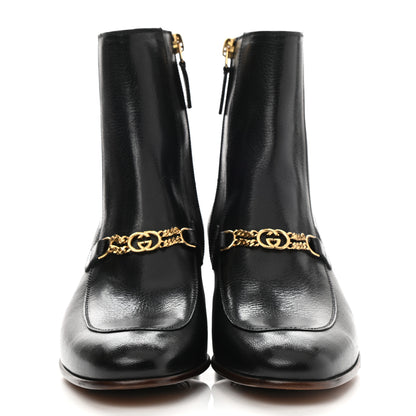 Gucci Goatskin Interlocking G Chain Ankle Boots 37 Black 2 of 9