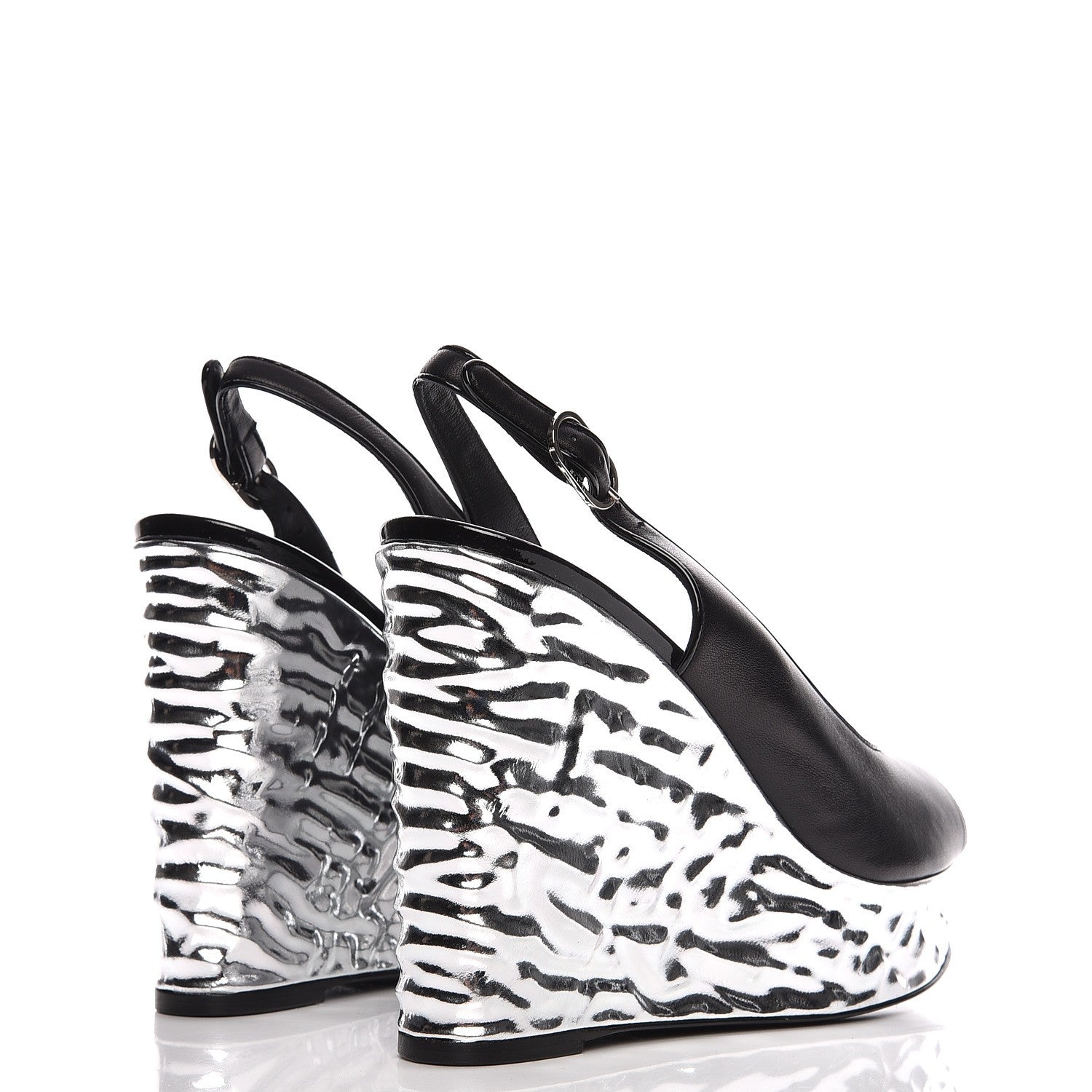 Chanel Lambskin Metallic Wedge Open Toe Pumps 40.5 Black 3 of 11