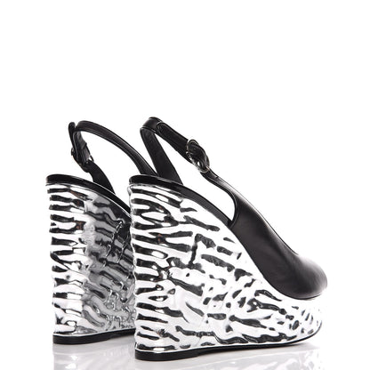 Chanel Lambskin Metallic Wedge Open Toe Pumps 40.5 Black 3 of 11