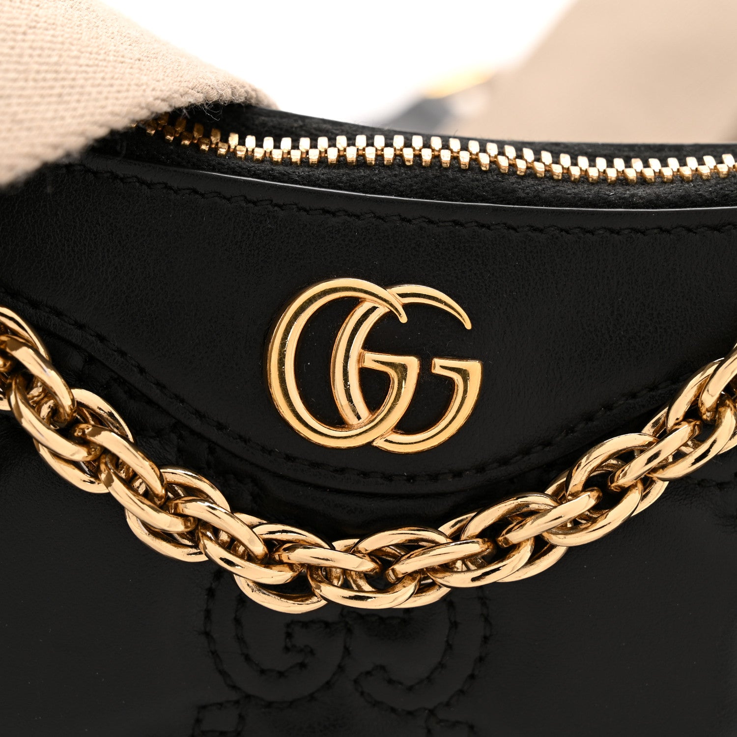 Gucci Calfskin GG Matelasse Chain Handbag Black Natural 12 of 13