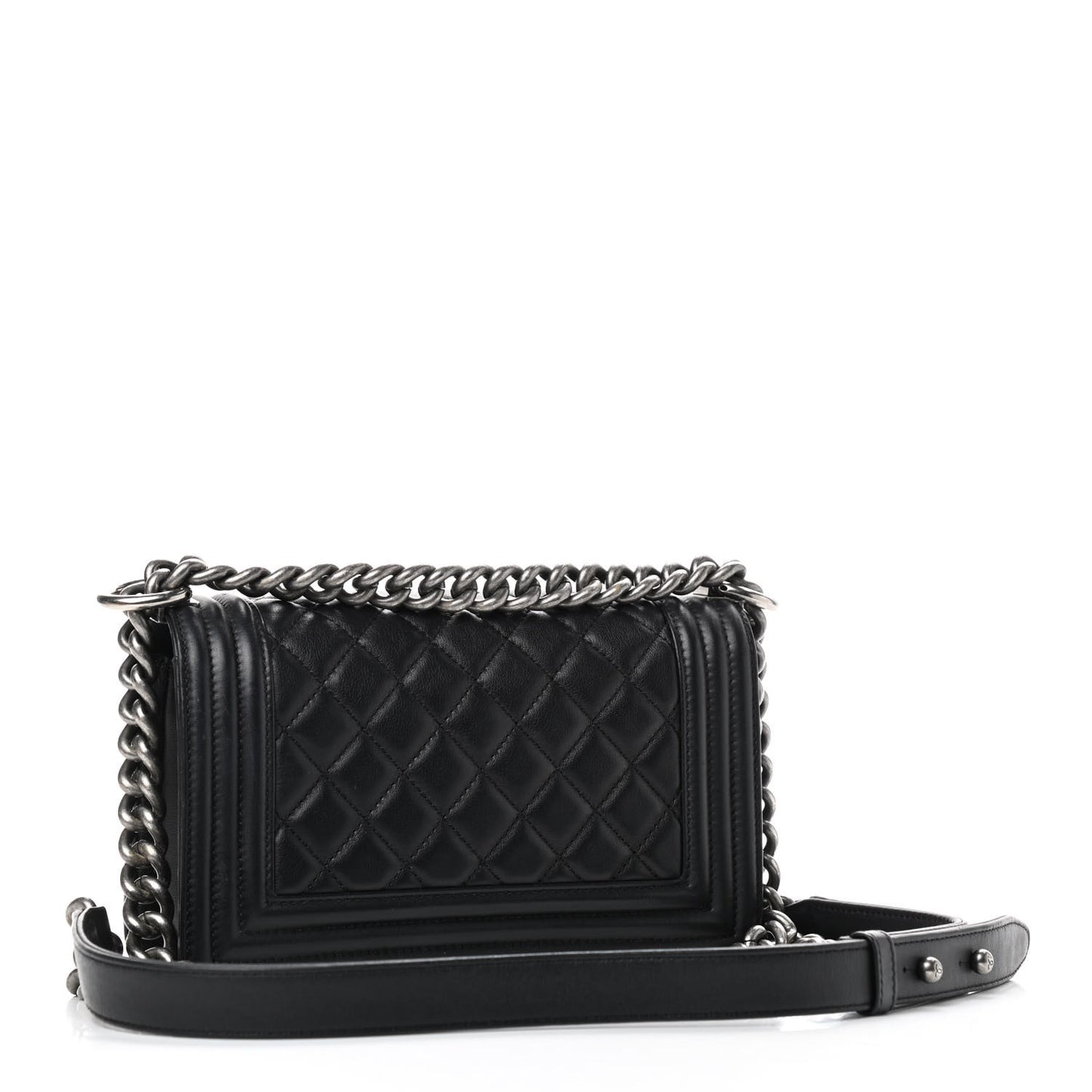 Lambskin Quilted Small Boy Flap Black