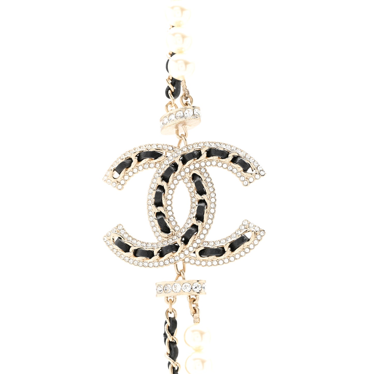 Lambskin Pearl Crystal CC Multi Strand Necklace Black Gold