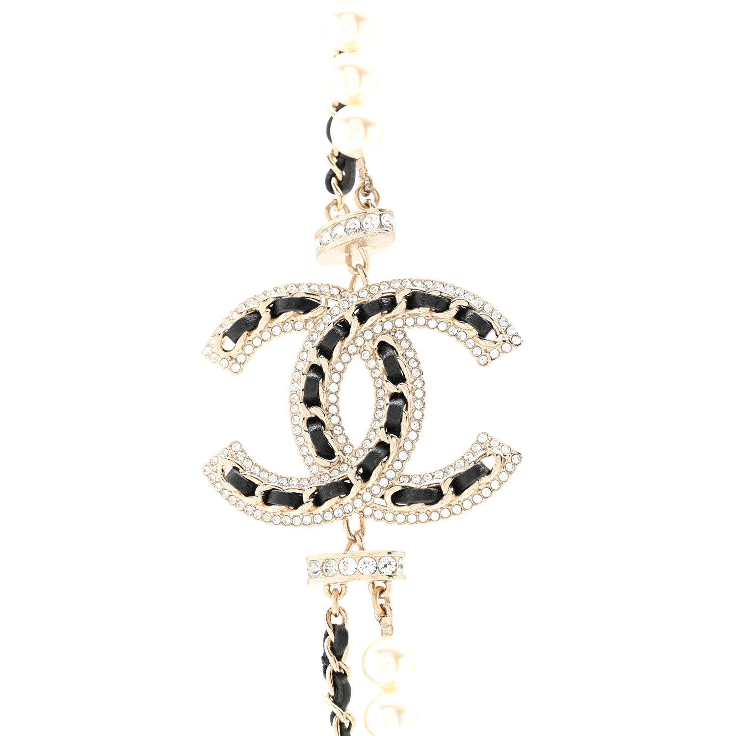 Chanel Lambskin Pearl Crystal CC Multi Strand Necklace Black Gold 4 of 6