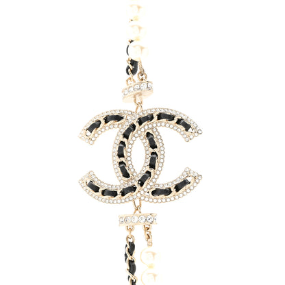 Chanel Lambskin Pearl Crystal CC Multi Strand Necklace Black Gold 4 of 6