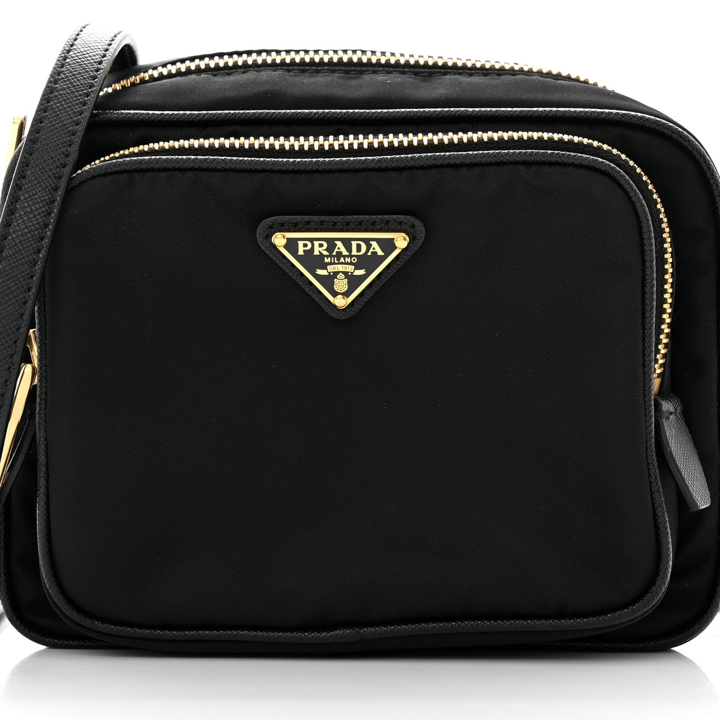 Nylon Saffiano Double Zip Camera Bag Black