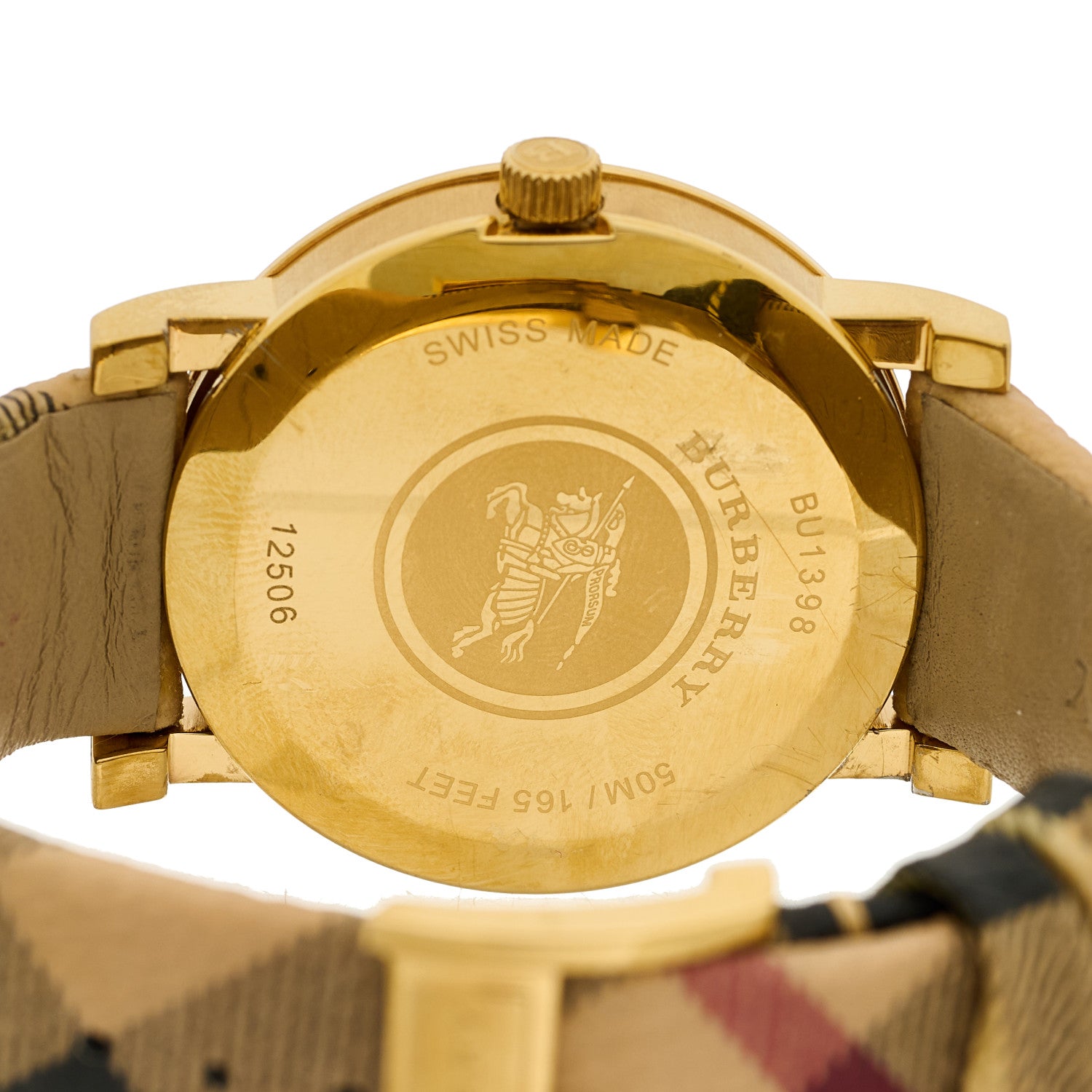 Burberry Stainless Steel Calfskin 38mm Heritage Check Quartz Watch Gold BU1398 4 of 5