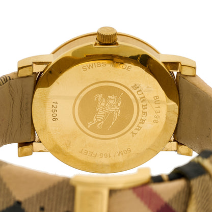 Burberry Stainless Steel Calfskin 38mm Heritage Check Quartz Watch Gold BU1398 4 of 5