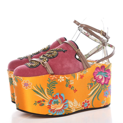 Gucci Velvet Silk Embellished Platform Detachable Slide 35 Tibet Red 3 of 18